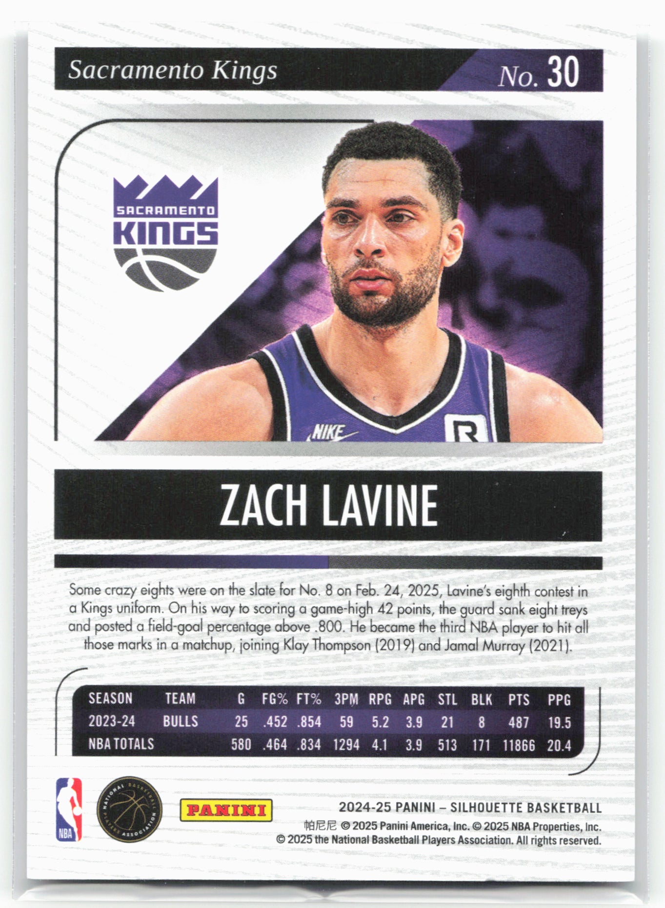2024-25 Panini Silhouette Zach Lavine #30 Blue 12/99