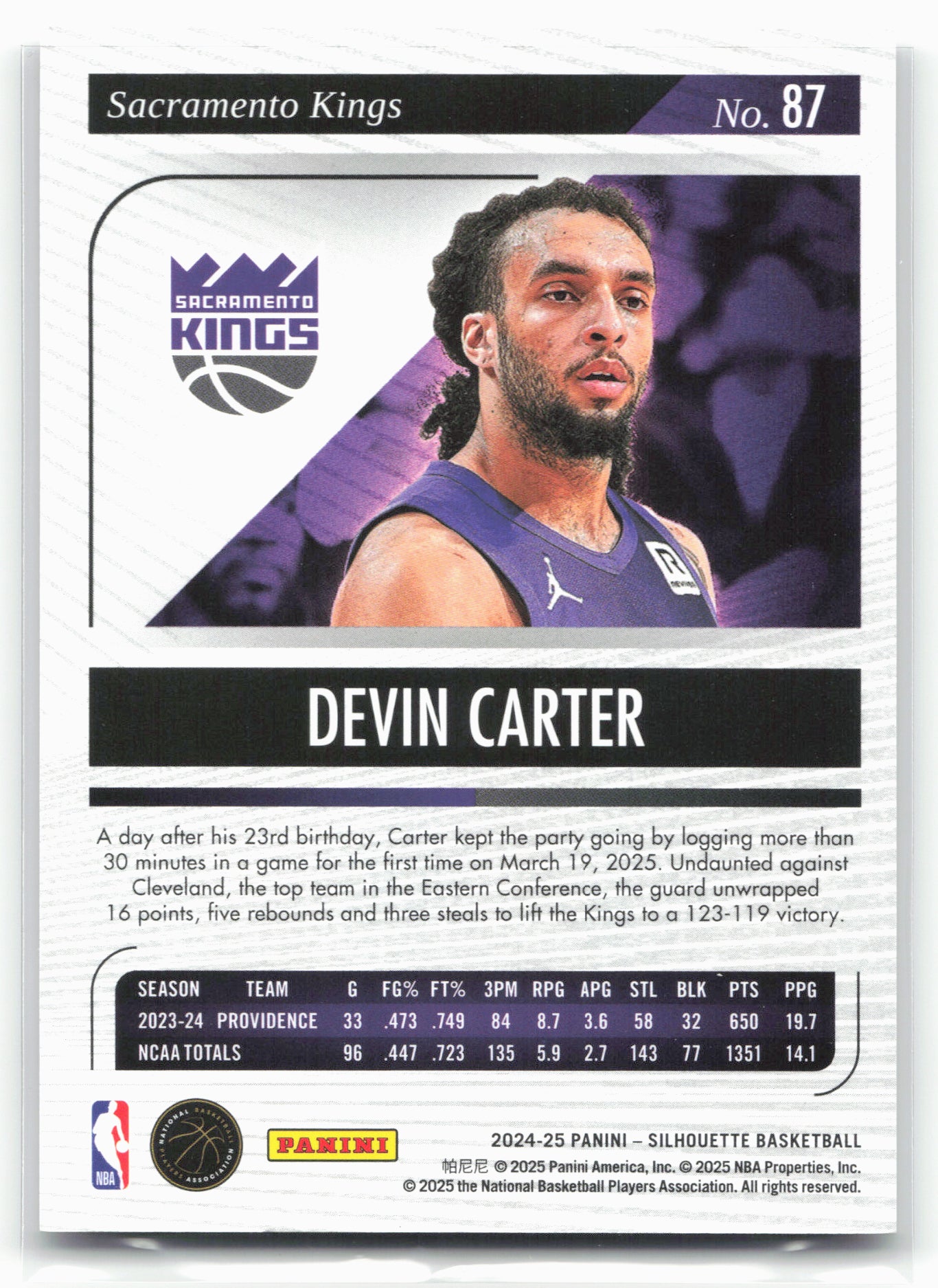 2024-25 Panini Silhouette Devin Carter #87 Silver 040/149