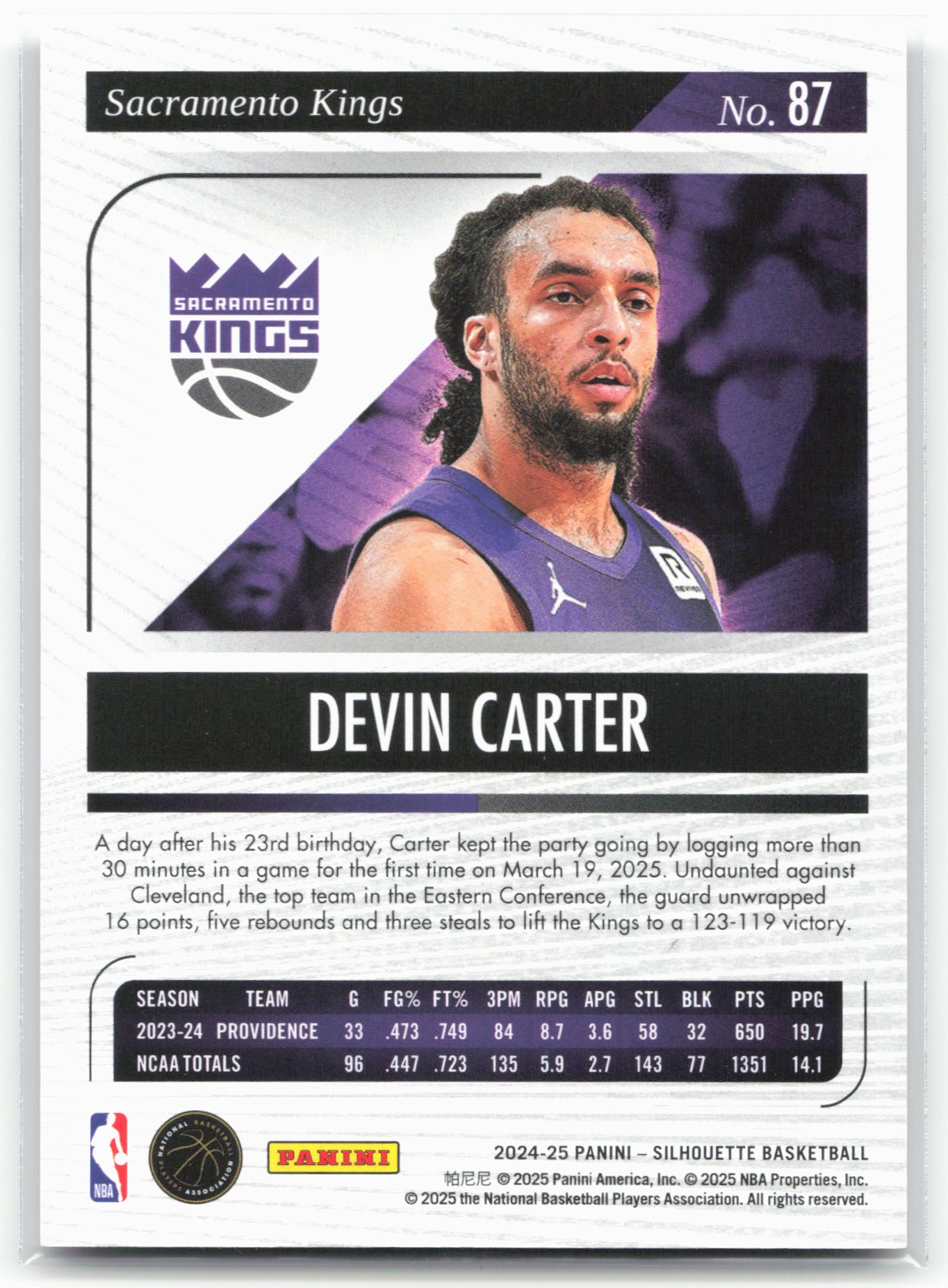 2024-25 Panini Silhouette Devin Carter #87 Blue /99