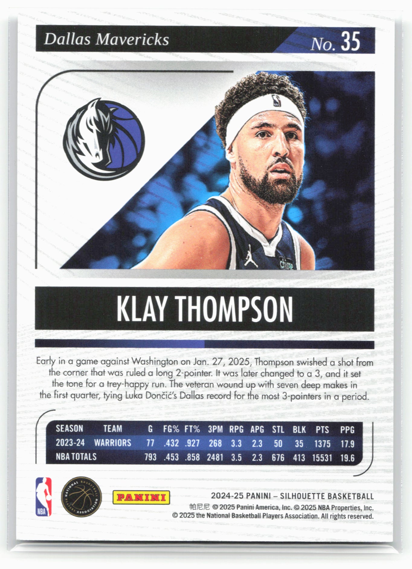 2024-25 Panini Silhouette Klay Thompson #35 Purple /125