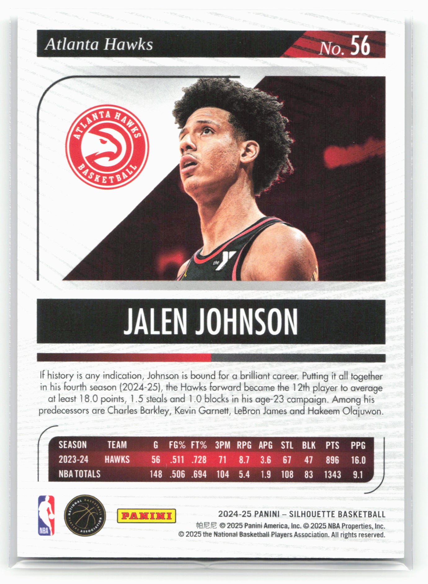 2024-25 Panini Silhouette Jalen Johnson #56 Silver /149