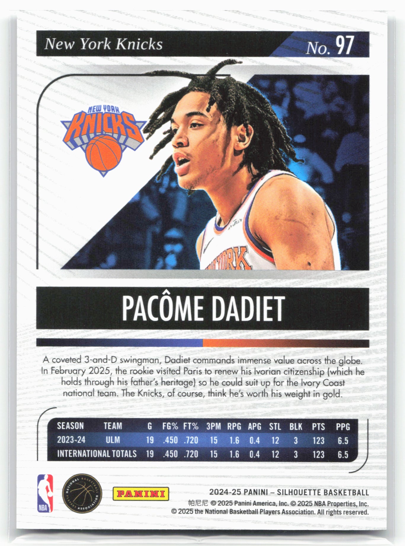 2024-25 Panini Silhouette Pacome Dadiet #97