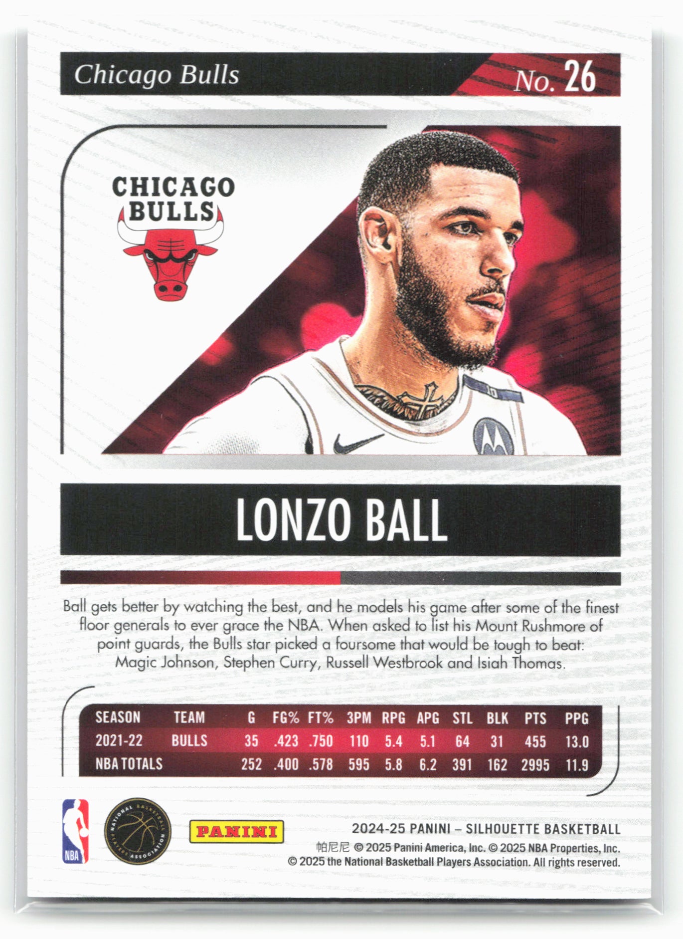 2024-25 Panini Silhouette Lonzo Ball #26
