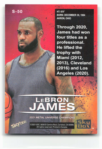 
2021 SkyBox Metal Universe Champions #S-50 LeBron James Skybox Premium Gold