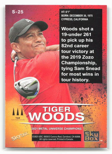 
2021 SkyBox Metal Universe Champions #S-25 Tiger Woods Skybox Premium