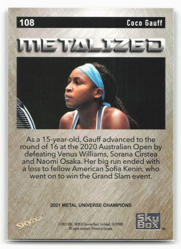 
2021 SkyBox Metal Universe Champions #108 Coco Gauff Copper