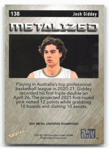 
2021 SkyBox Metal Universe Champions #138 Josh Giddey