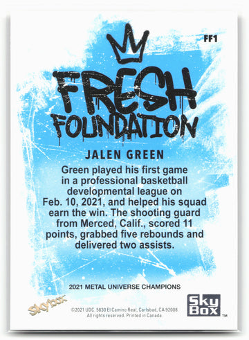 
2021 SkyBox Metal Universe Champions #FF1 Jalen Green Fresh Foundation Copper