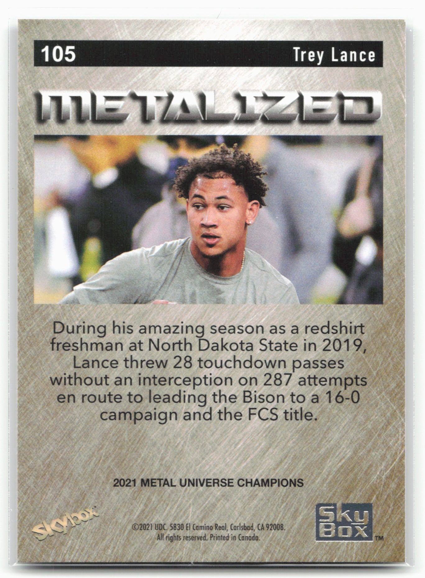 2021 SkyBox Metal Universe Champions #105 Trey Lance