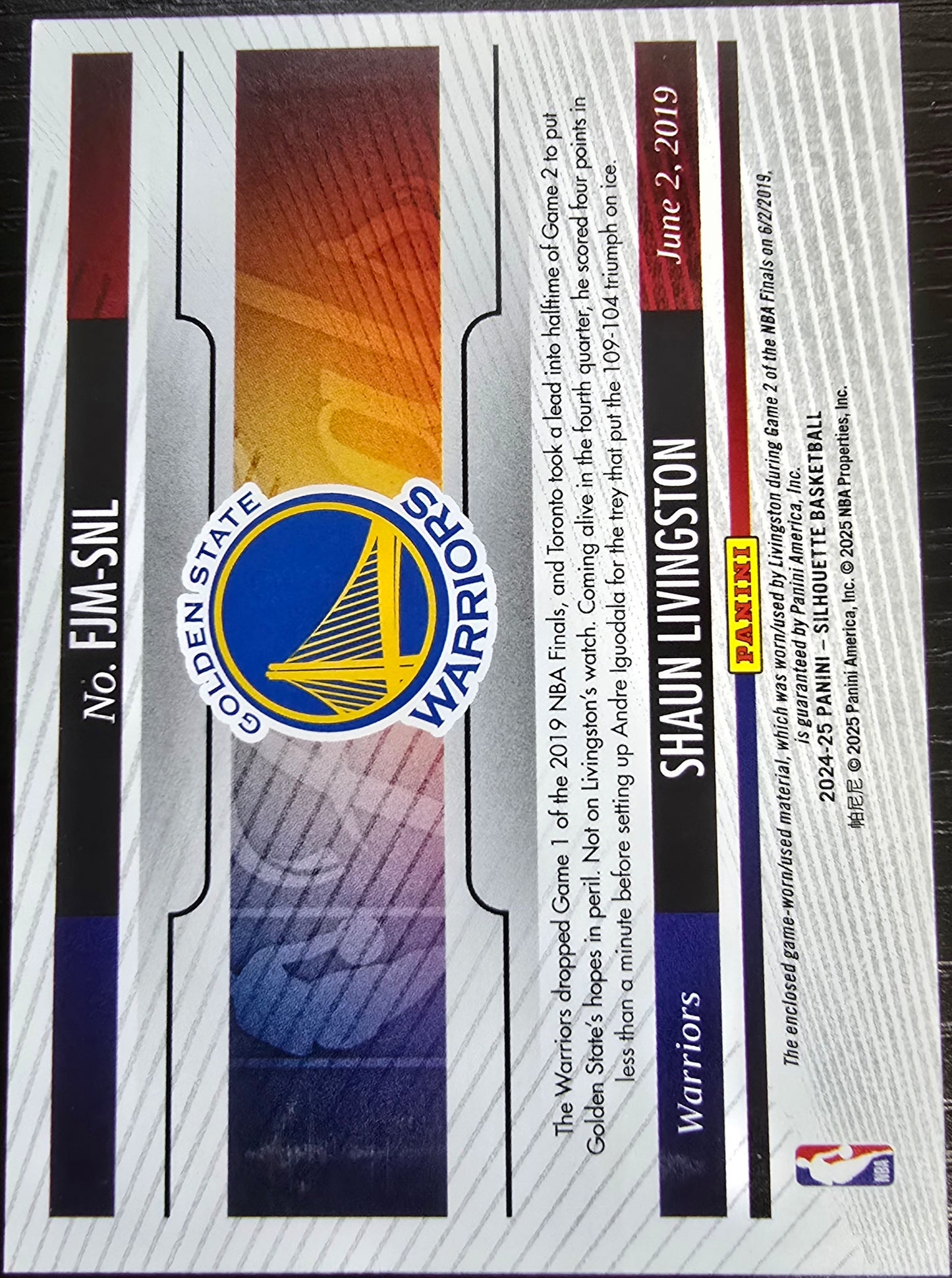 2024-25 Panini Silhouette Shaun Livingston #FJM-SNL Finals