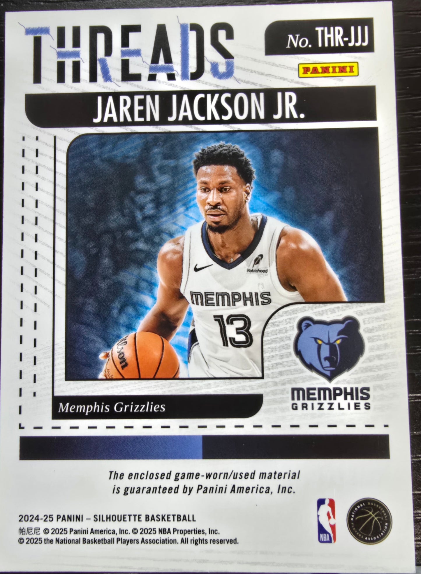 2024-25 Panini Silhouette Jaren Jackson Jr #THR-JJJ Threads Silver /25