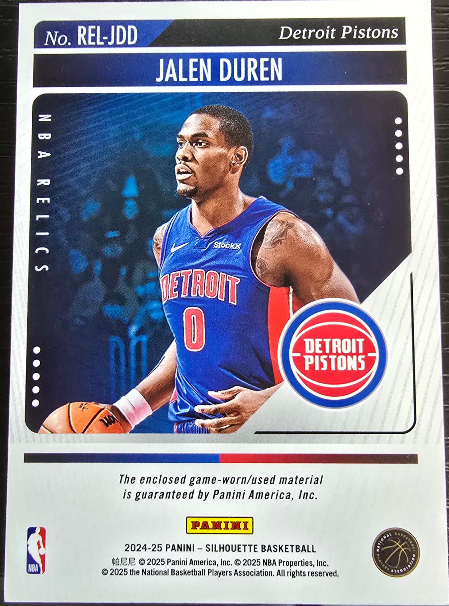 2024-25 Panini Silhouette Jalen Duren #REL-JDD Relics Bronze /49