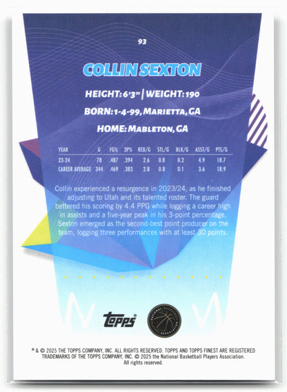 2024-25 Finest #93 Collin Sexton Gold Geometric Refractor #/50