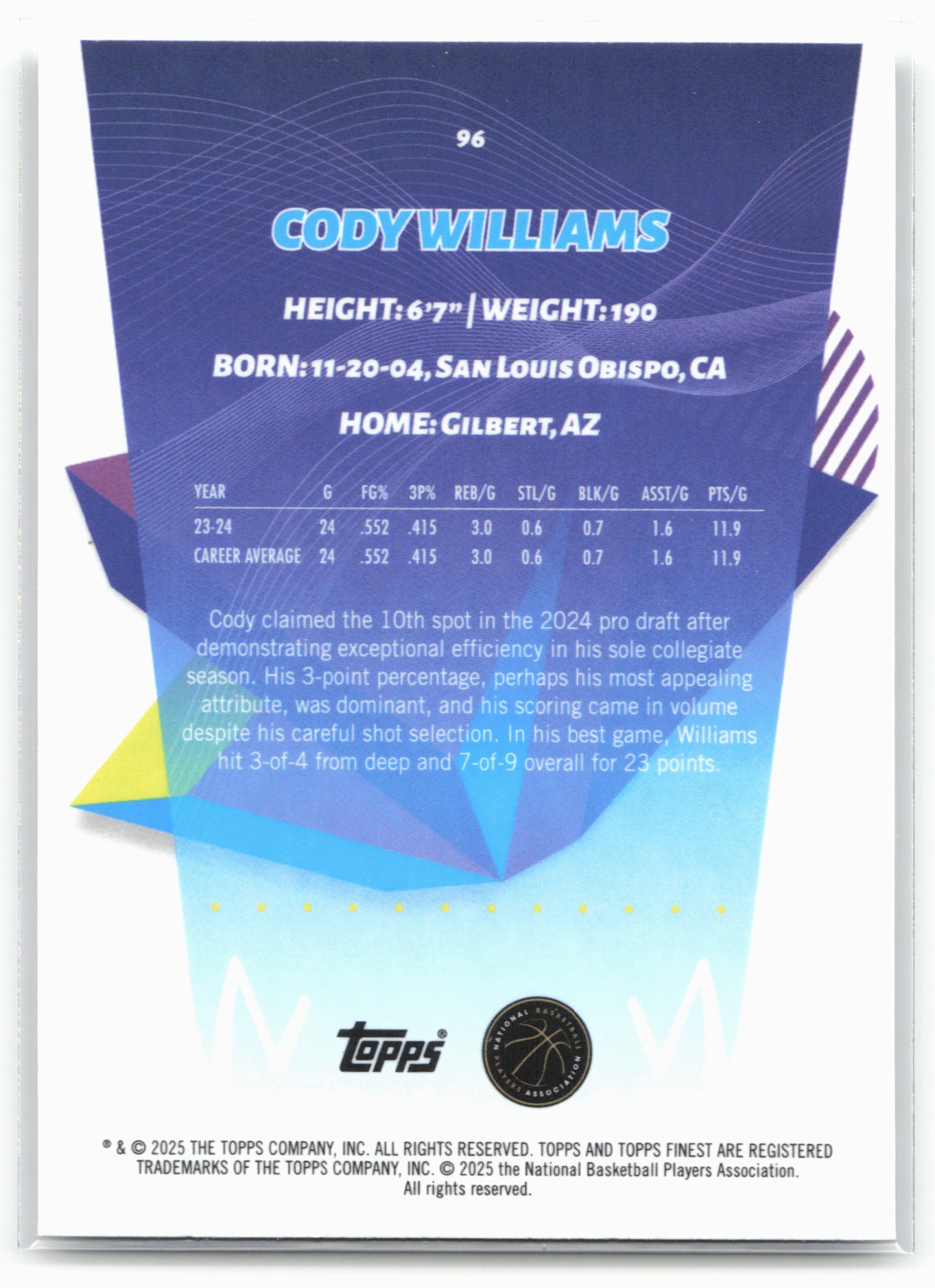 2024-25 Finest #96 Cody Williams Geometric