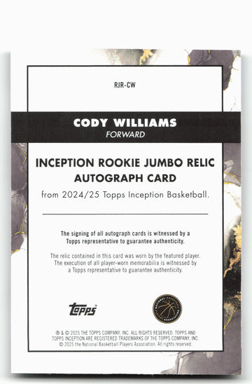 2024-25 Topps Inception #RJR-CW Cody Williams Rookie Relic