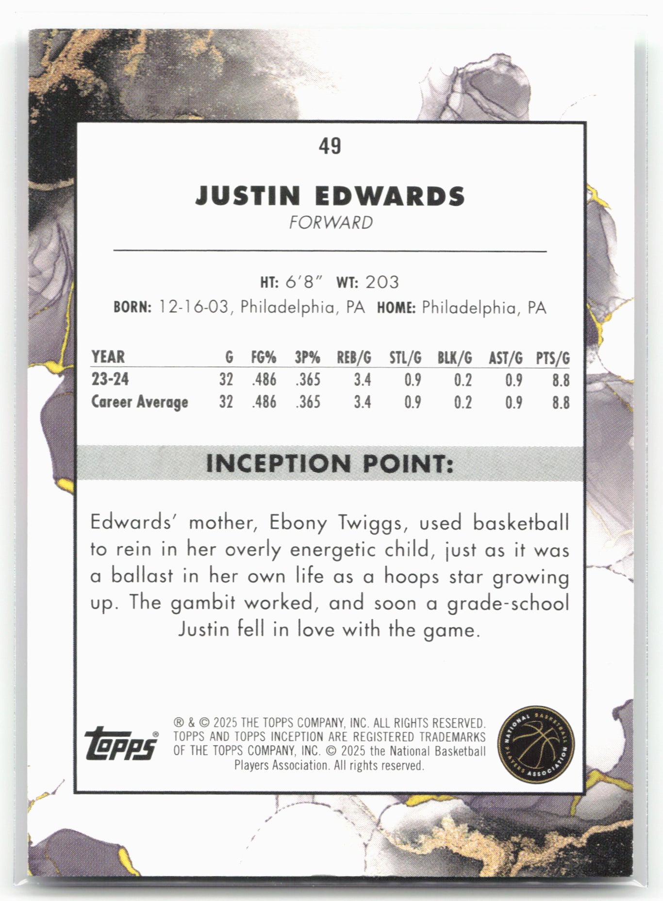 2024-25 Topps Inception #49 Justin Edwards Green