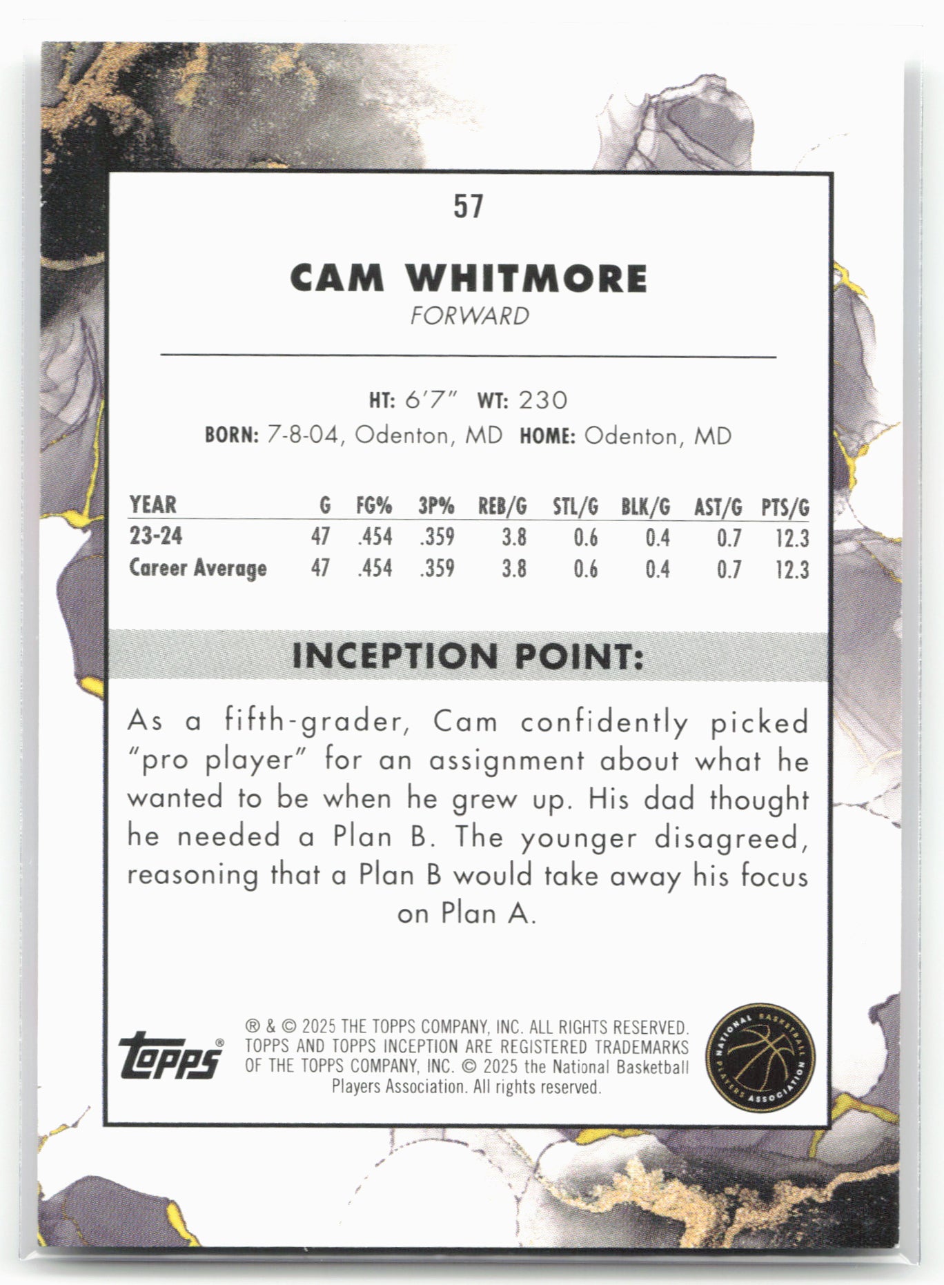 2024-25 Topps Inception #57 Cam Whitmore