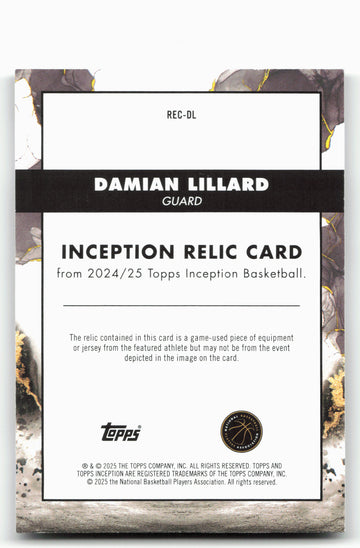 2024-25 Topps Inception Damian Lillard #REC-DL Relic Card
