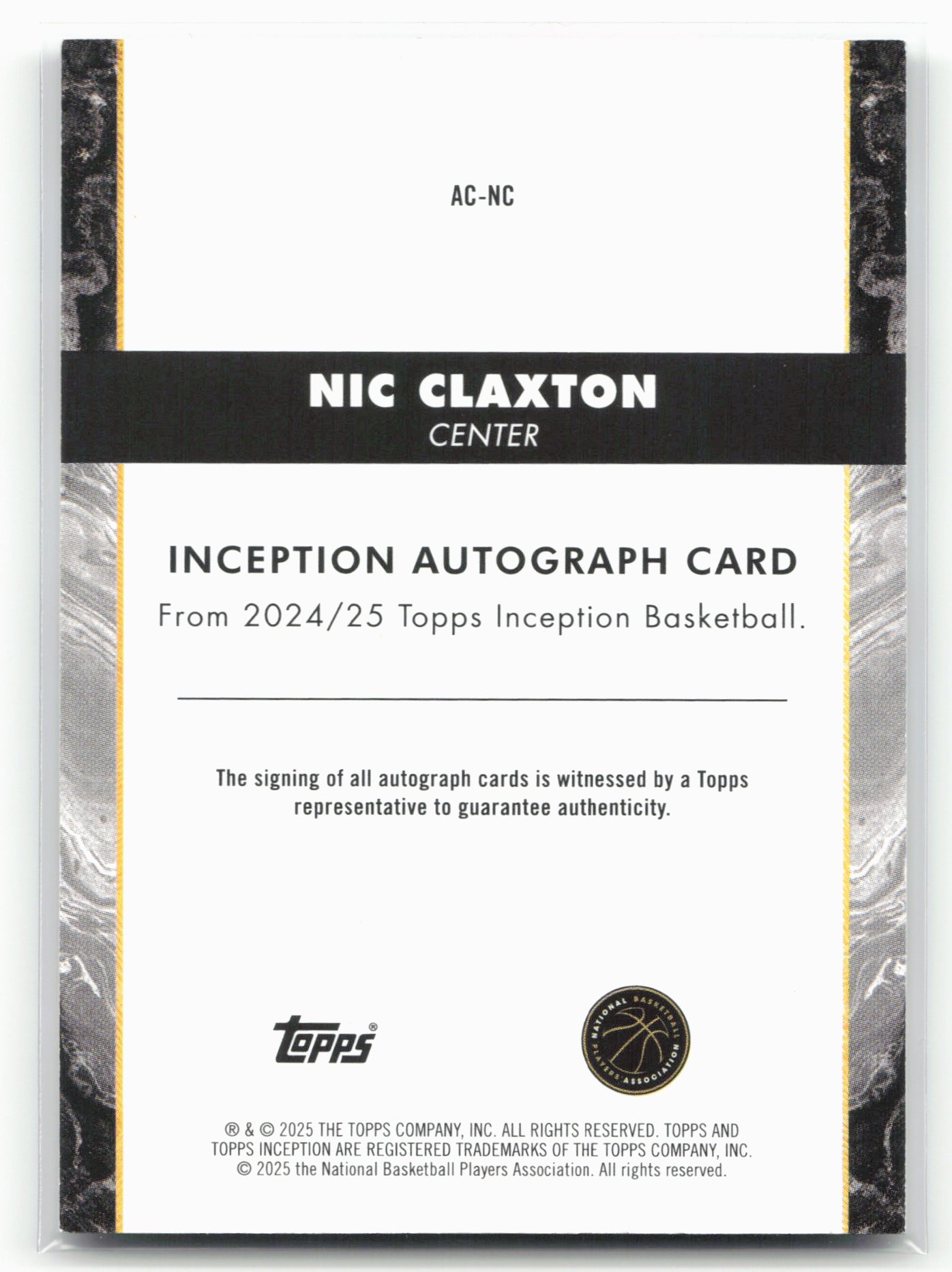 2024-25 Topps Inception Nic Claxton #AC-NC Auto Card Pink /99