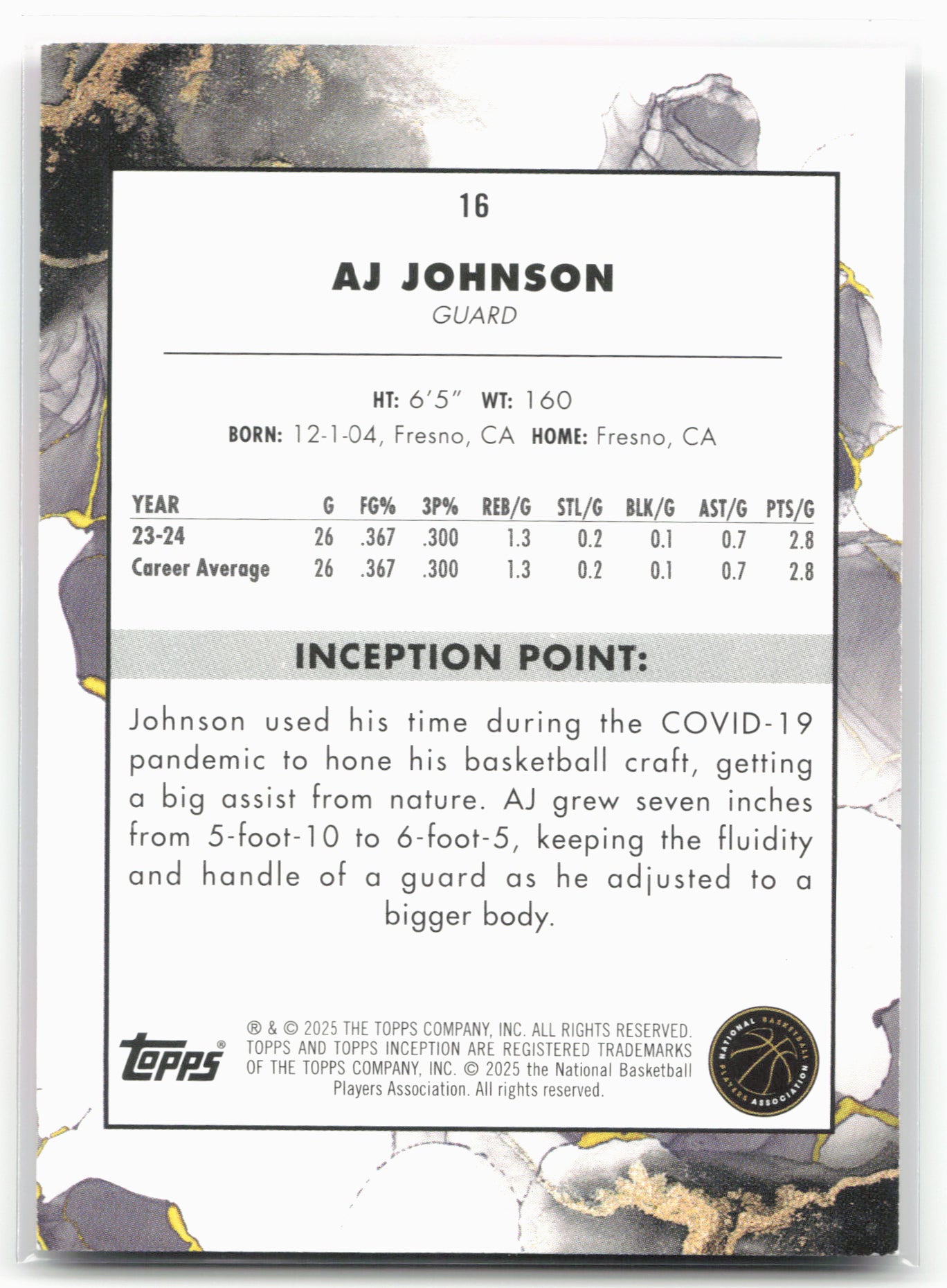 2024-25 Topps Inception #16 AJ Johnson Pink