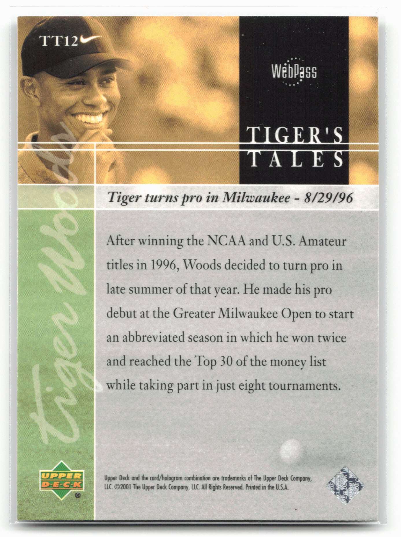 2001 Upper Deck #TT12 Tiger Woods Tiger's Tales 21170