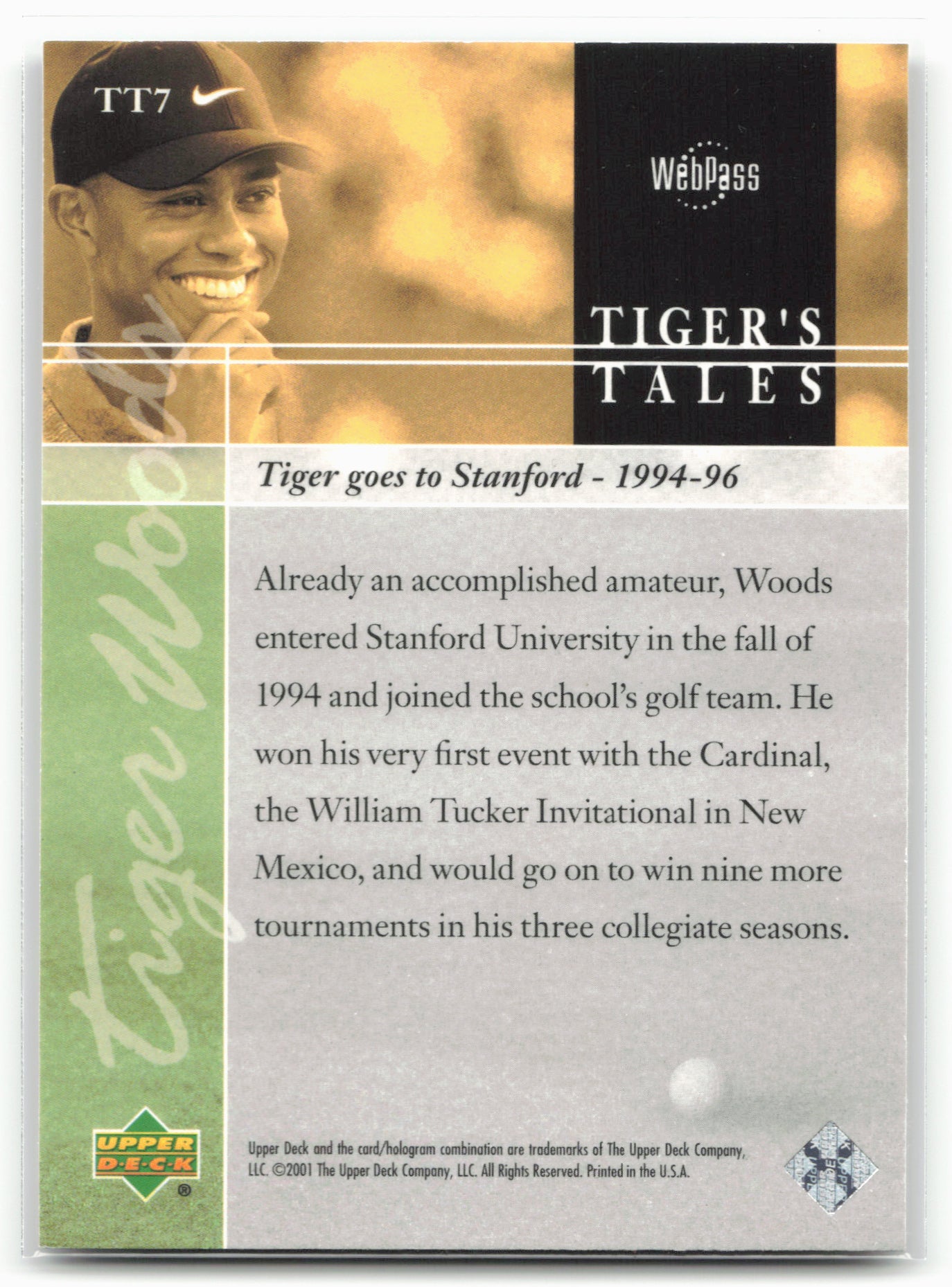 2001 Upper Deck #TT7 Tiger Woods Tiger's Tales
