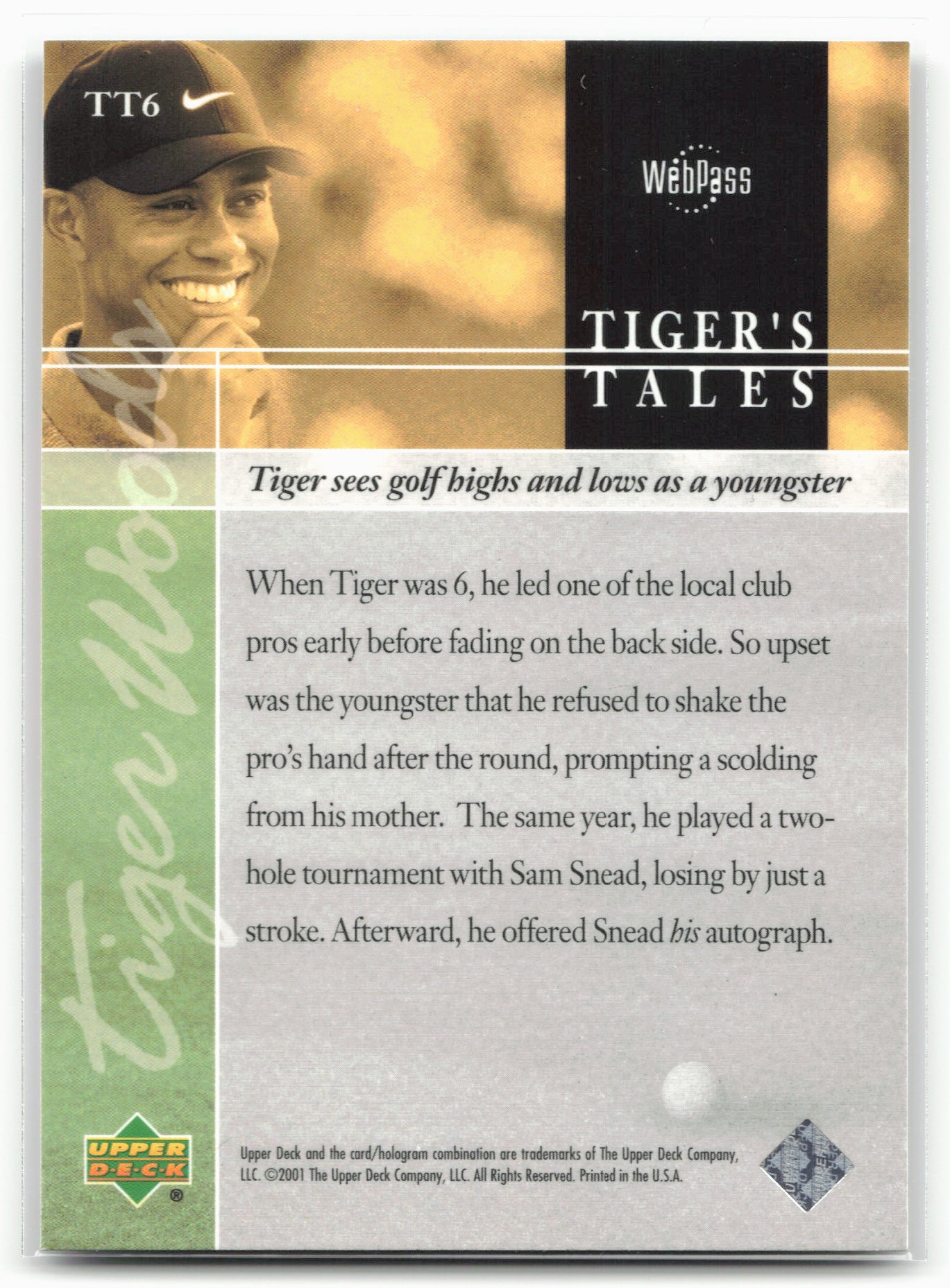 2001 Upper Deck #TT6 Tiger Woods Tiger's Tales