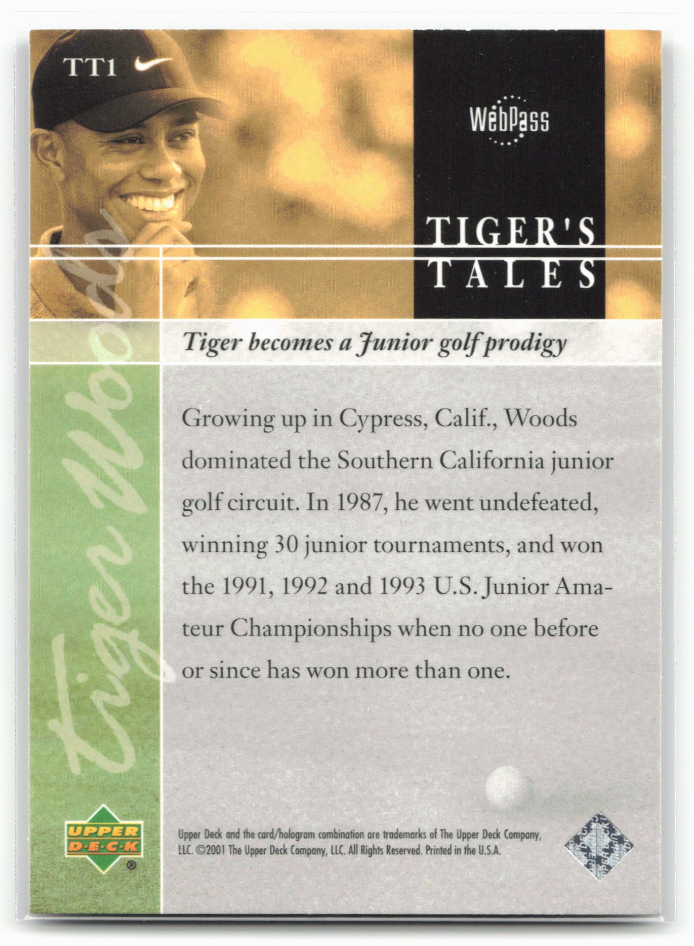 2001 Upper Deck #TT1 Tiger Woods Tiger's Tales