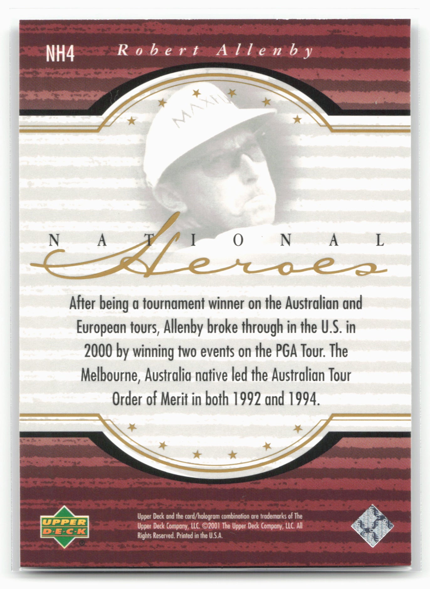 2001 Upper Deck #NH4 Robert Allenby National Heroes
