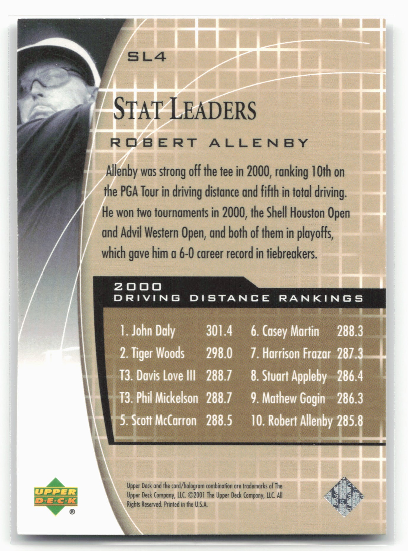 2001 Upper Deck #SL4 Robert Allenby Stat Leaders
