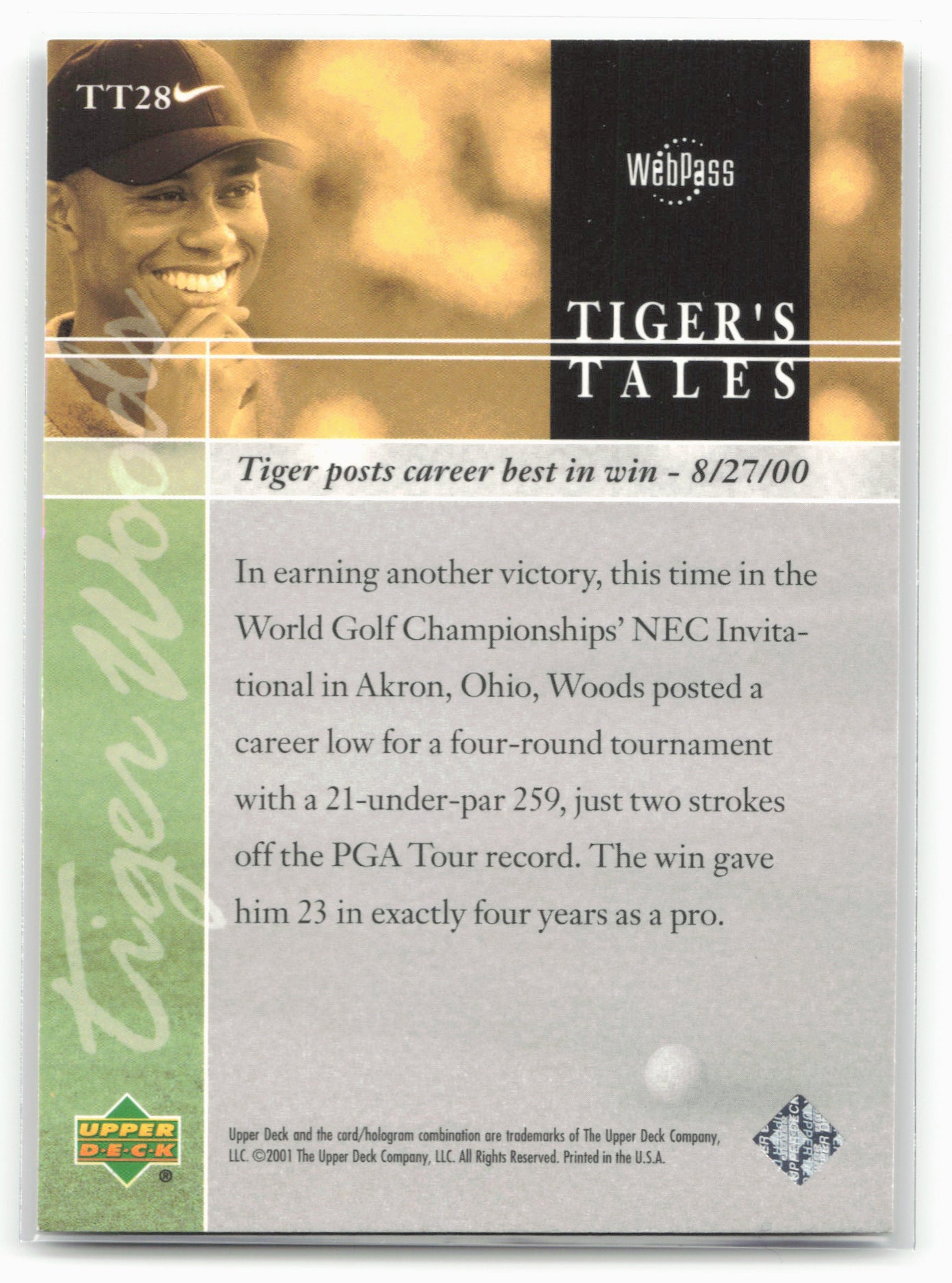 2001 Upper Deck #TT28 Tiger Woods Tiger's Tales 21194