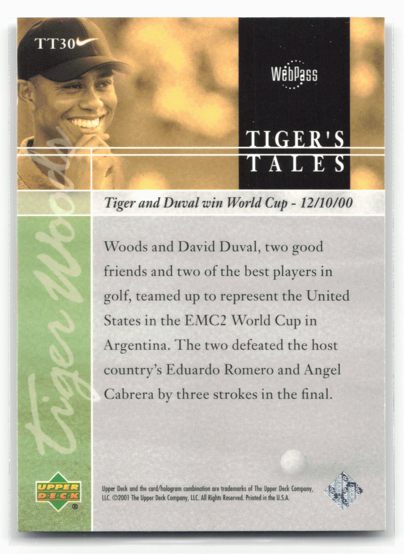 2001 Upper Deck #TT30 Tiger Woods Tiger's Tales