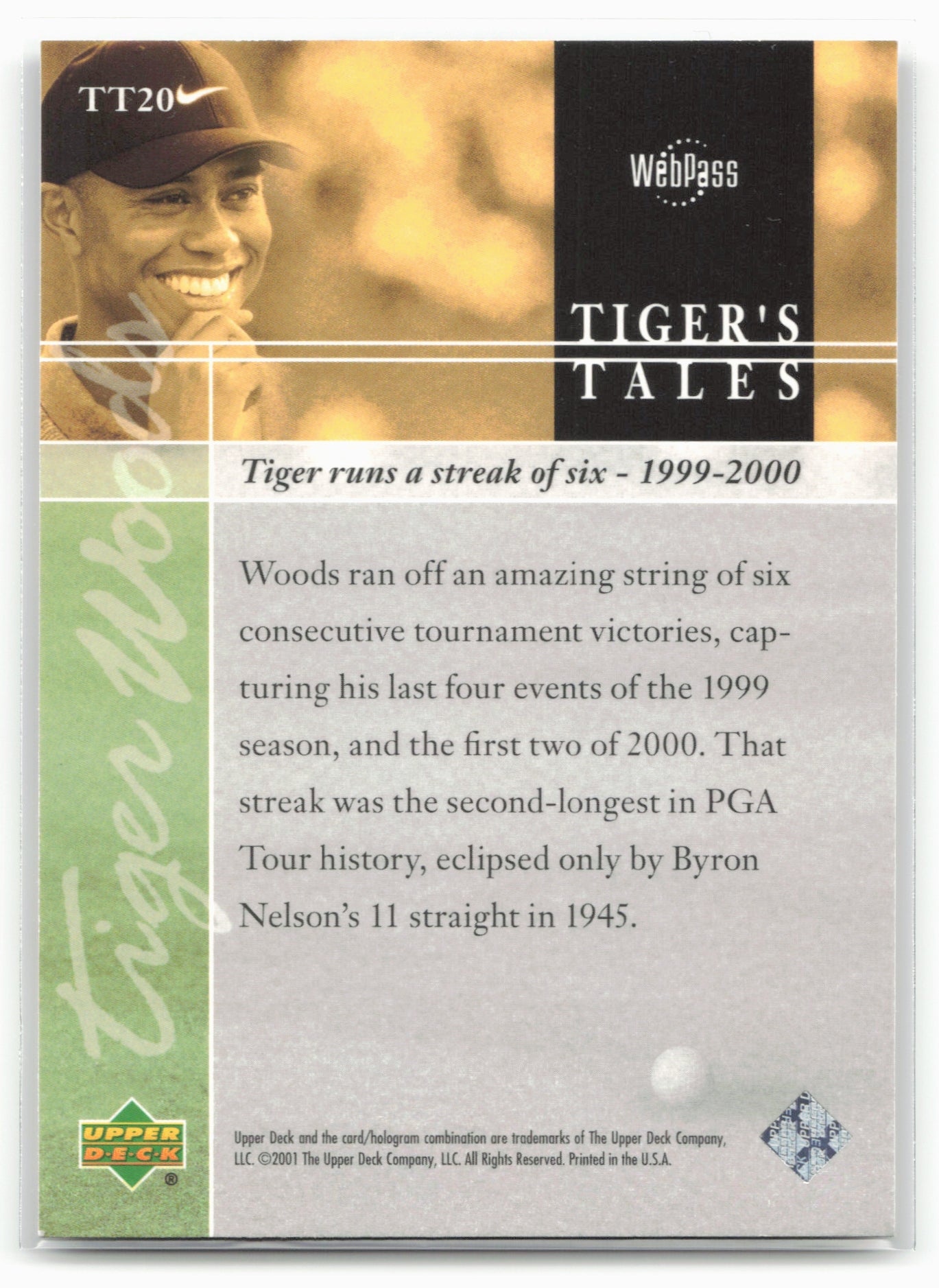 2001 Upper Deck #TT20 Tiger Woods Tiger's Tales