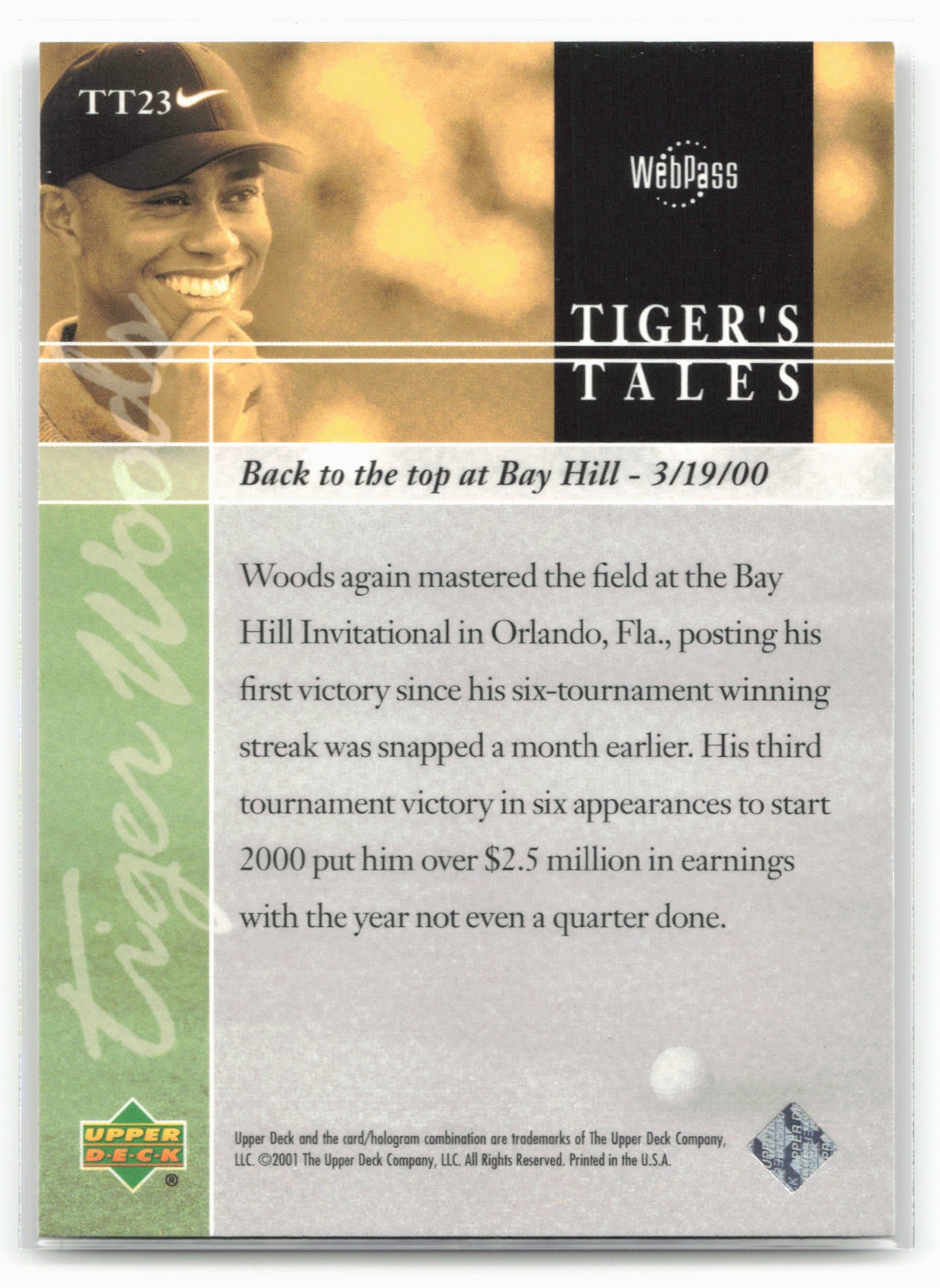2001 Upper Deck #TT23 Tiger Woods Tiger's Tales