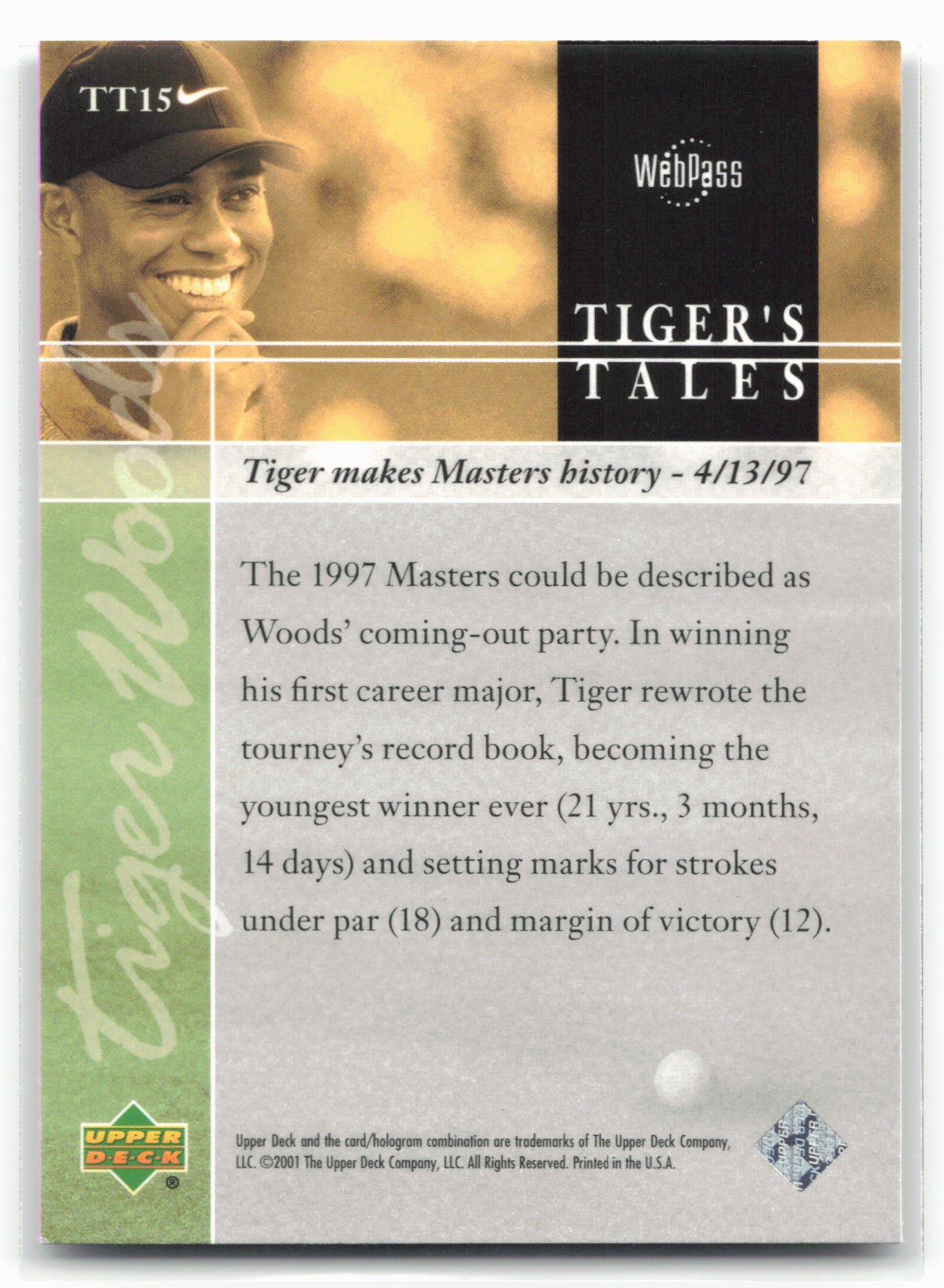 2001 Upper Deck #TT15 Tiger Woods Tiger's Tales