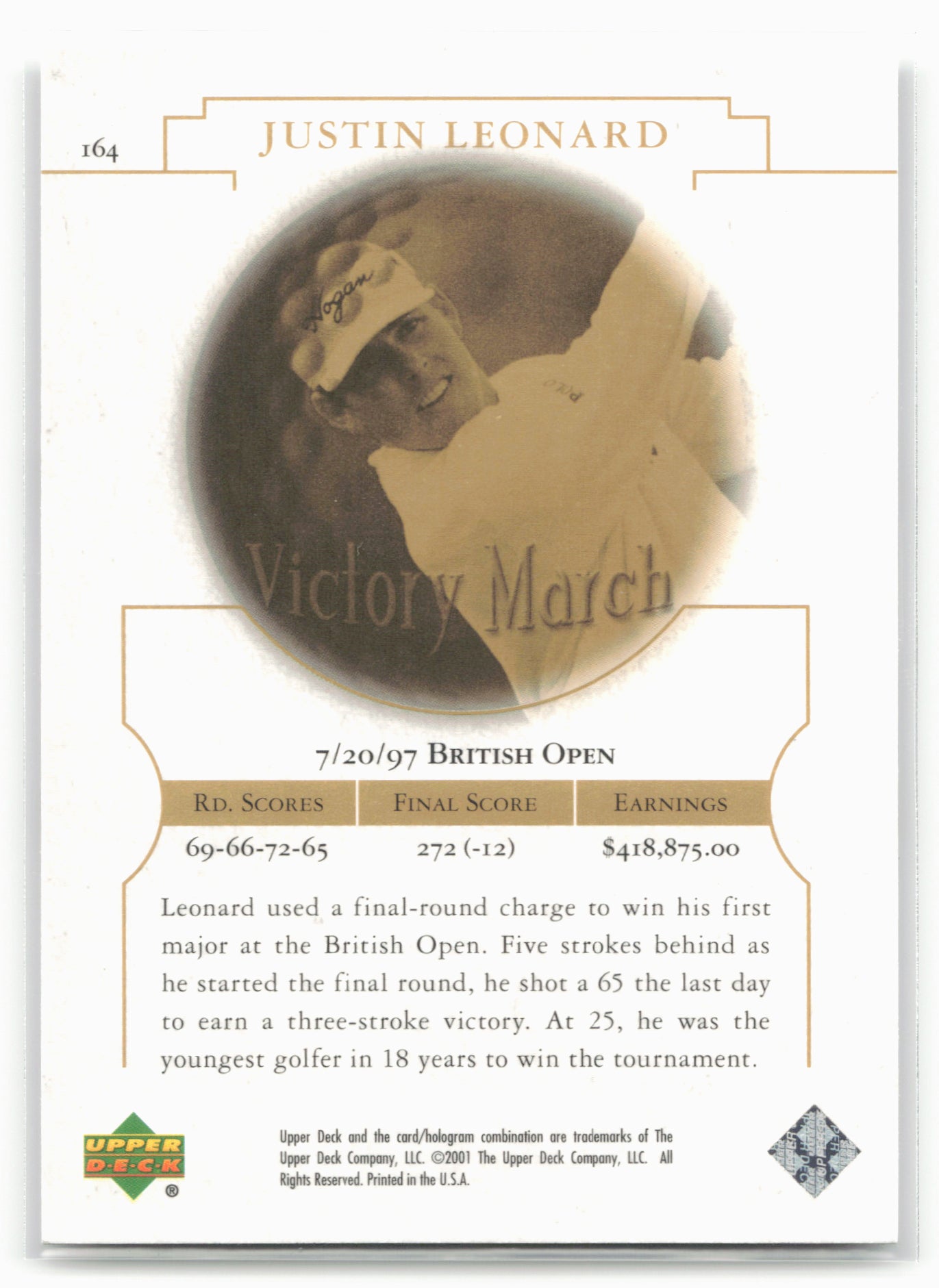 2001 Upper Deck #164 Justin Leonard