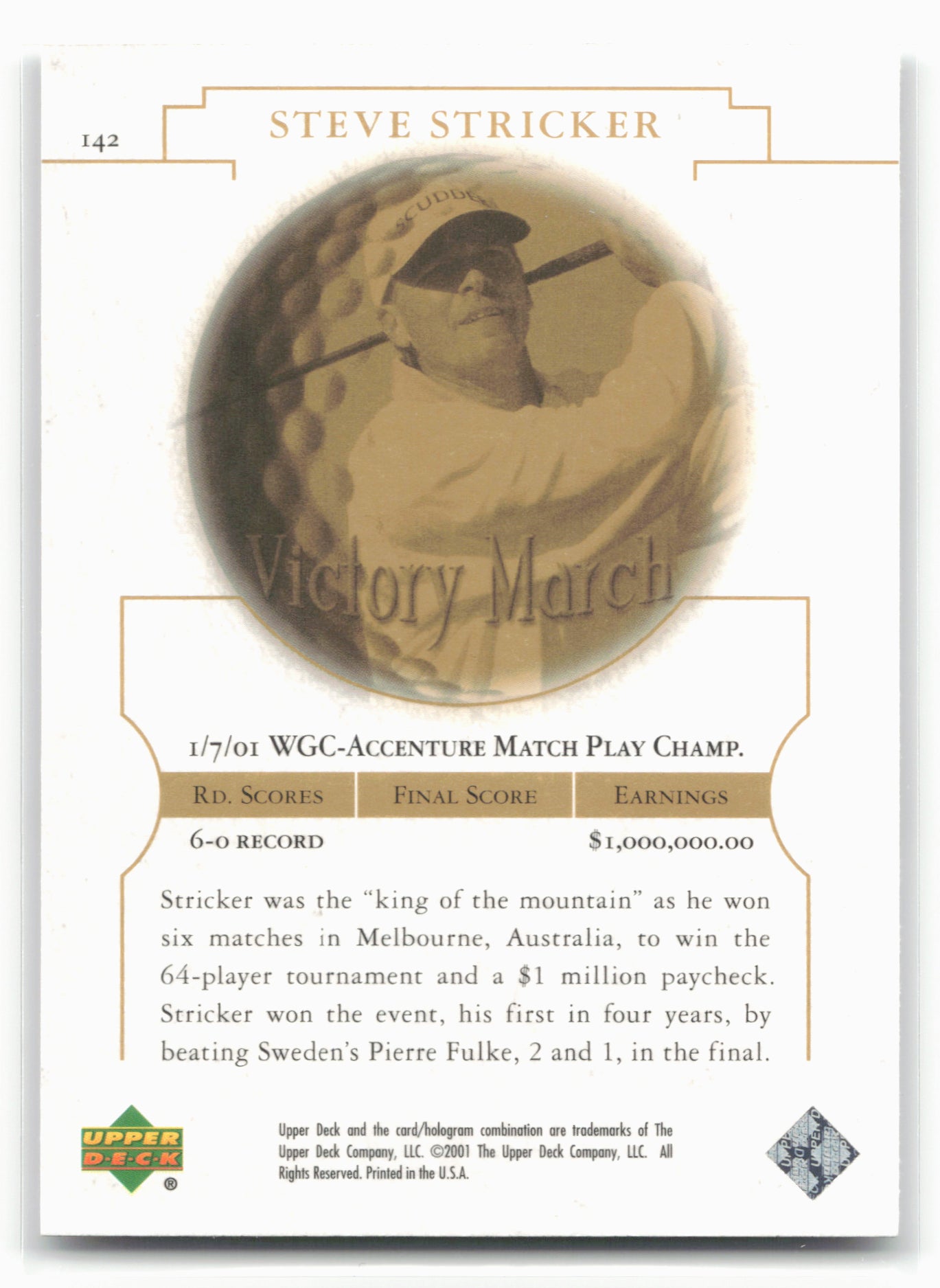 2001 Upper Deck #142 Steve Stricker 21215