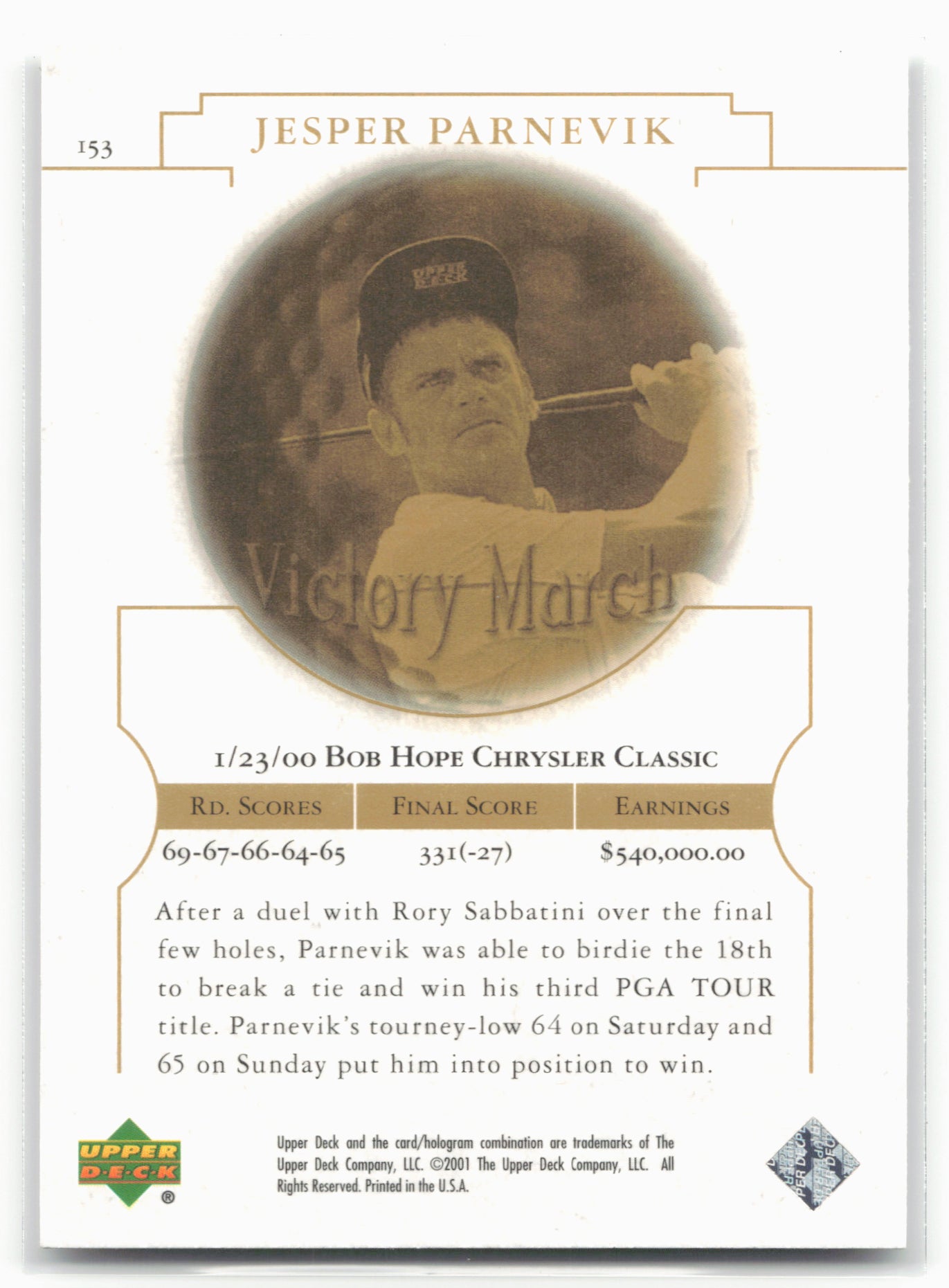 2001 Upper Deck #153 Jesper Parnevik