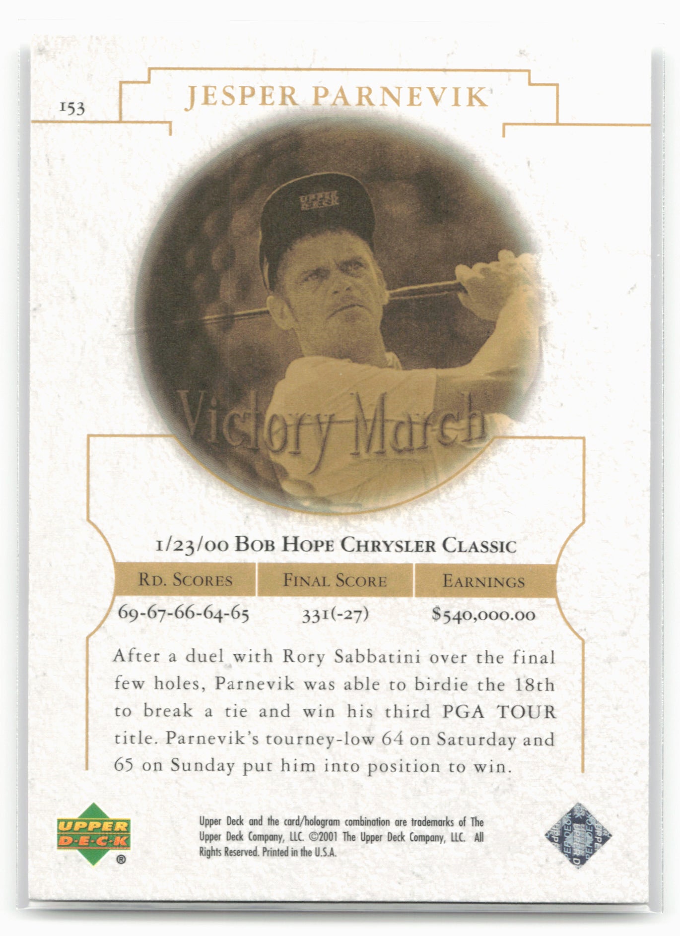 2001 Upper Deck #153 Jesper Parnevik 21220