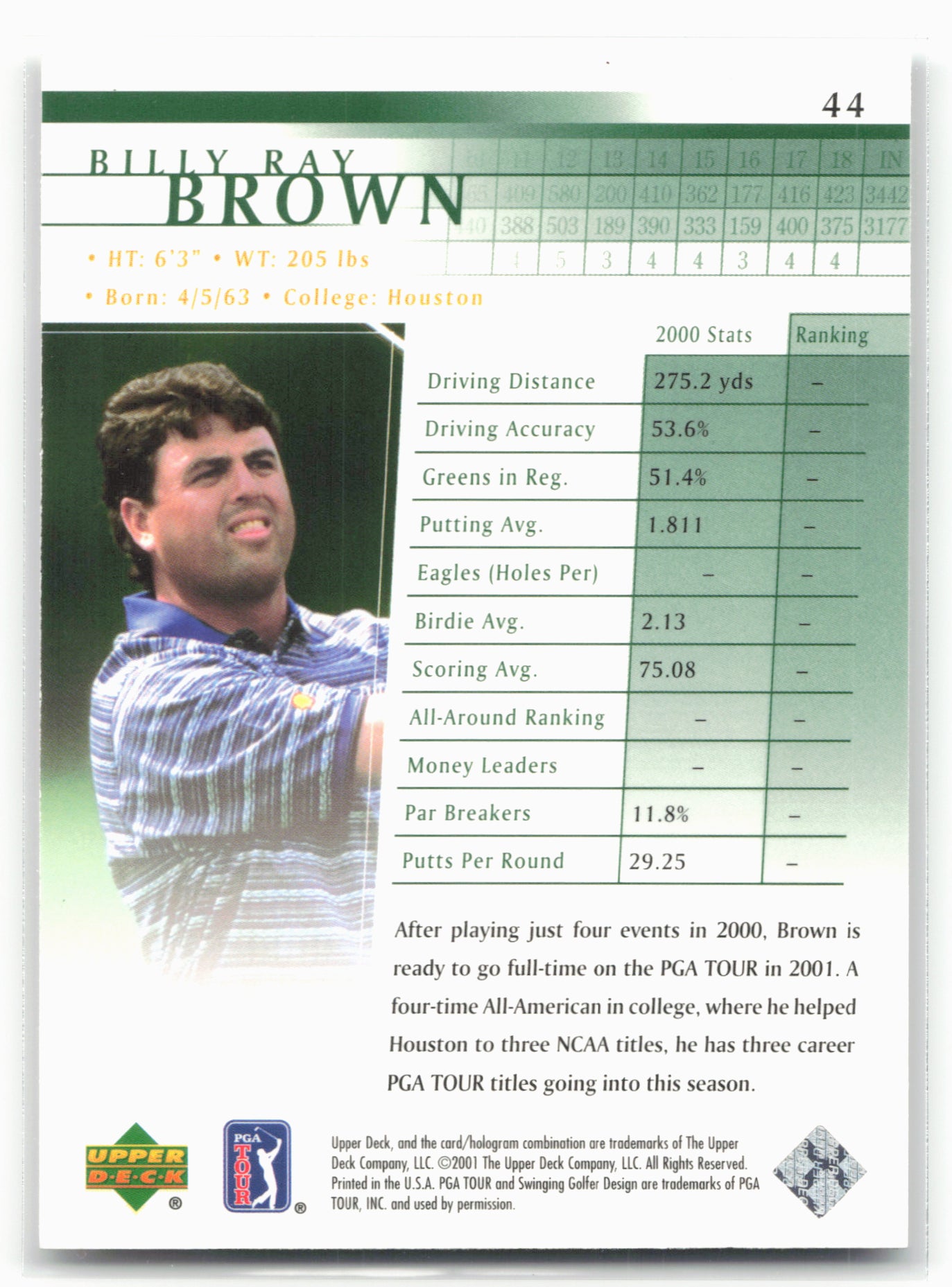 2001 Upper Deck #44 Billy Ray Brown