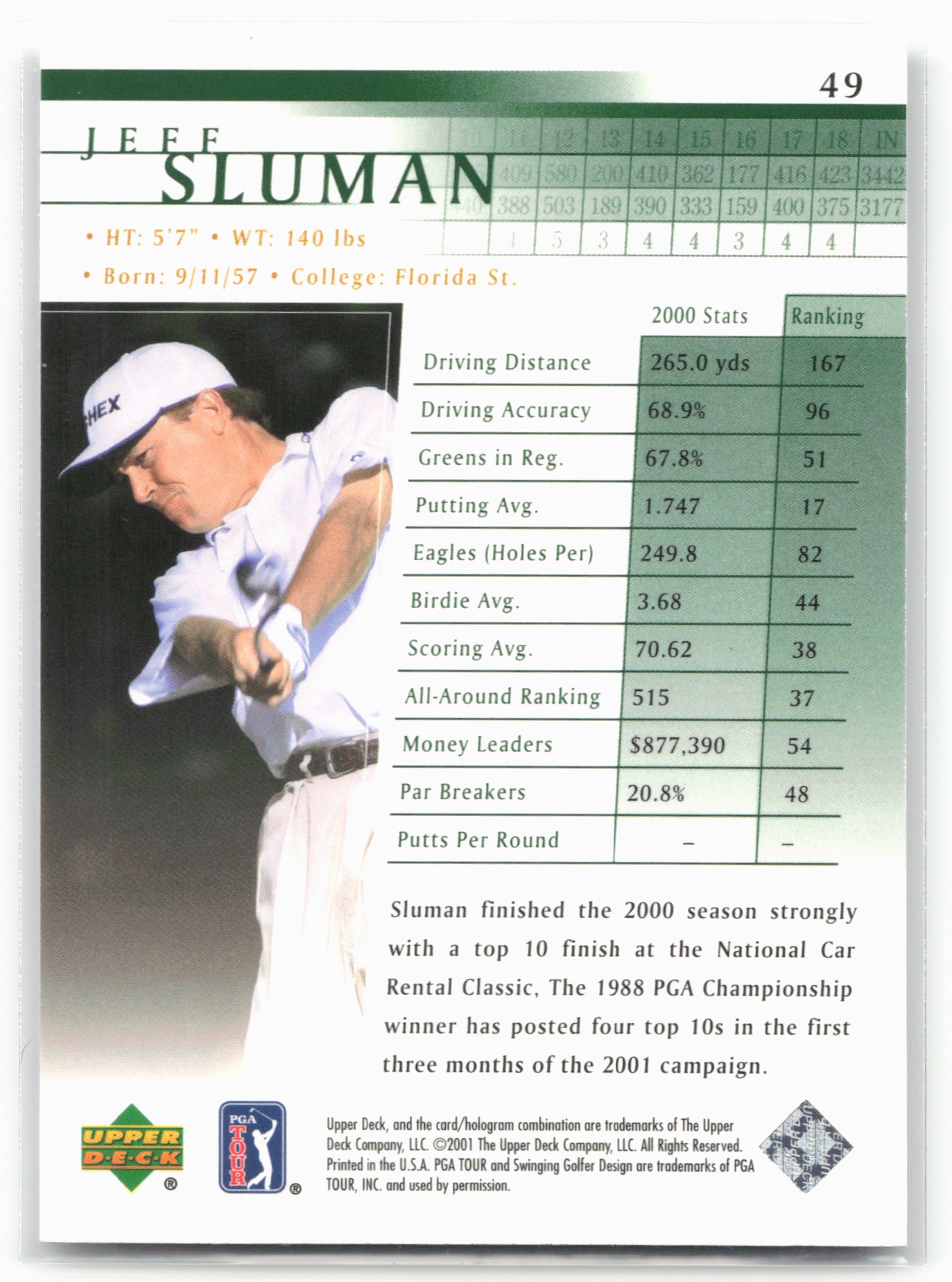 2001 Upper Deck #49 Jeff Sluman