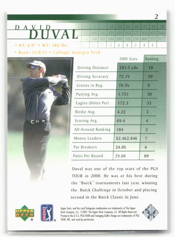 
2001 Upper Deck #2 David Duval