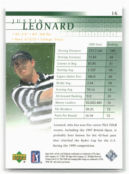 2001 Upper Deck #16 Justin Leonard