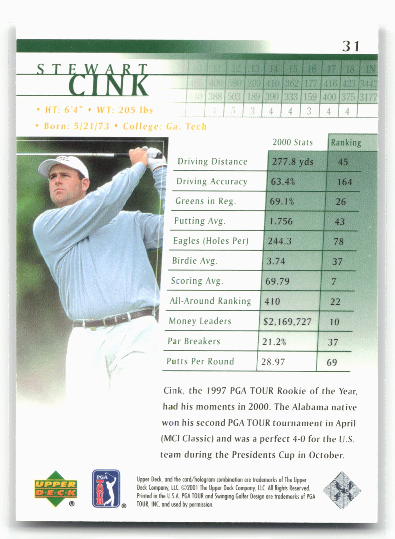2001 Upper Deck #31 Stewart Cink