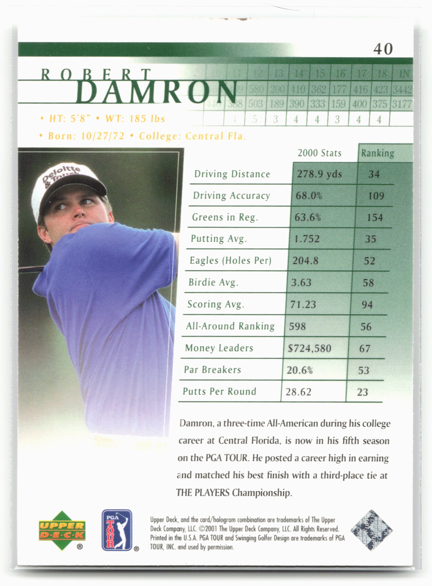 2001 Upper Deck #40 Robert Damron