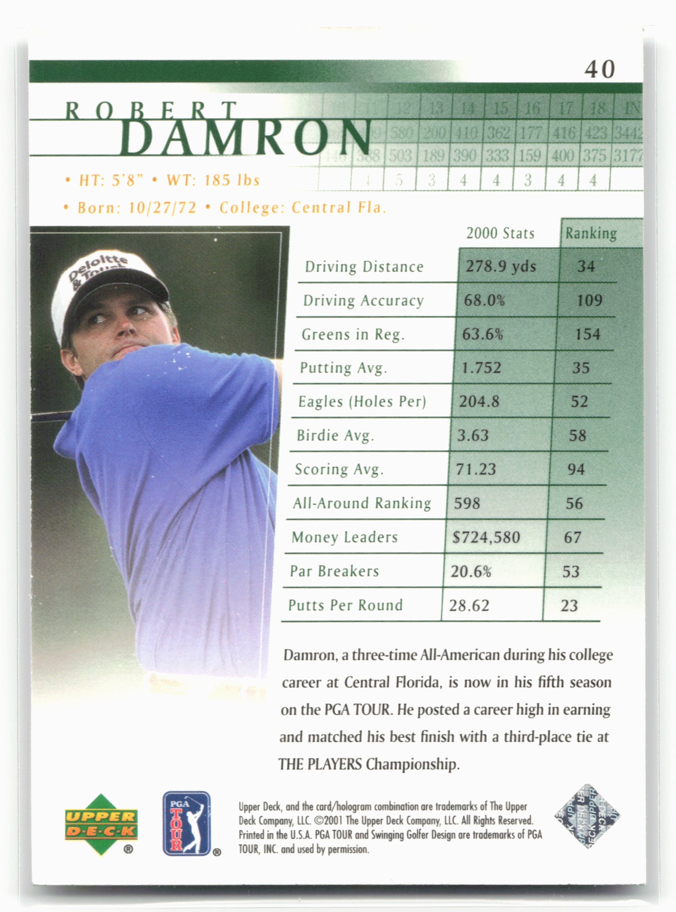 2001 Upper Deck #40 Robert Damron 21258