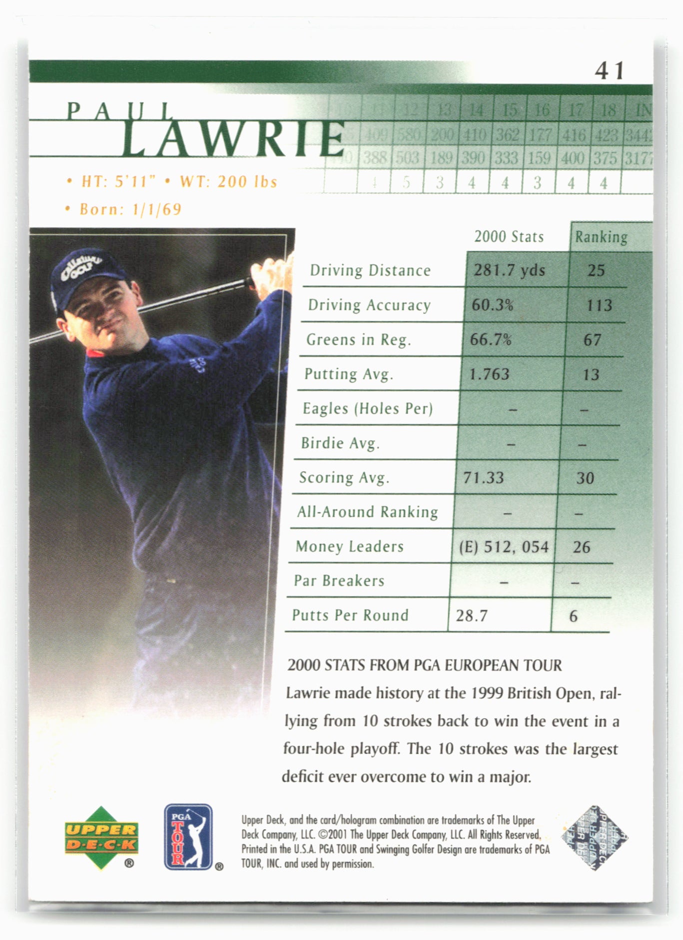 2001 Upper Deck #41 Paul Lawrie