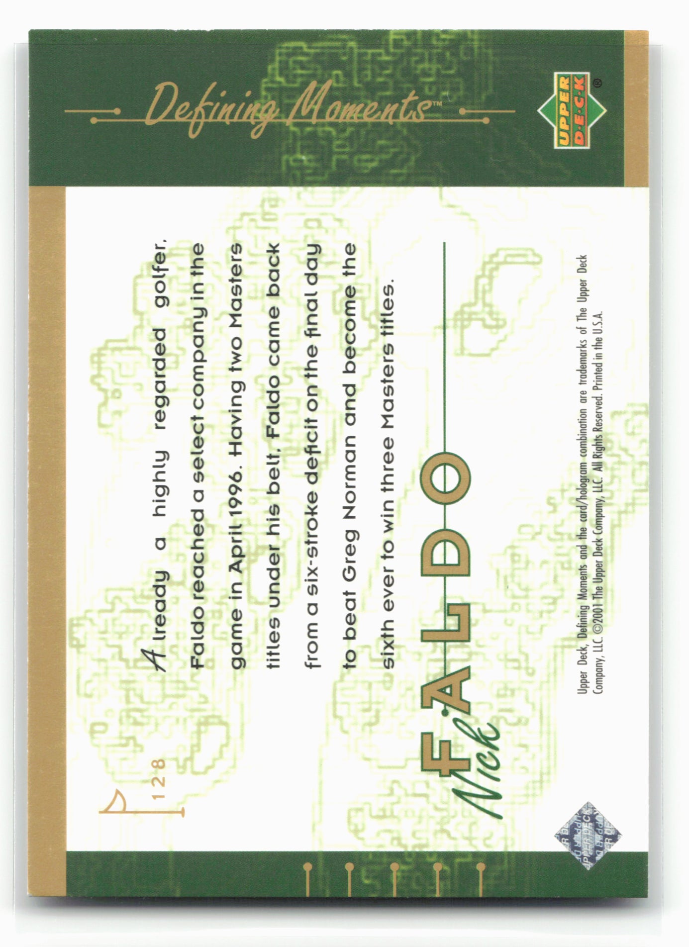 2001 Upper Deck #128 Nick Faldo
