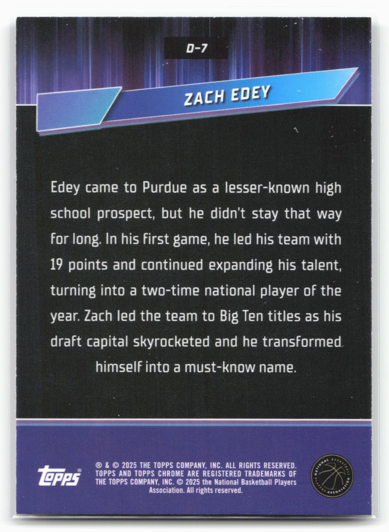 2024-25 Topps Chrome #D-7 Zach Edey Destiny