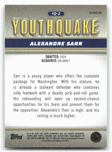 2024-25 Topps Chrome #YQ-2 Alexandre Sarr YouthQuake Refractor